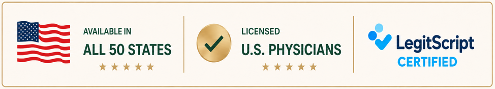 American flag. Available in all 50 states. Licensed US physicians.
